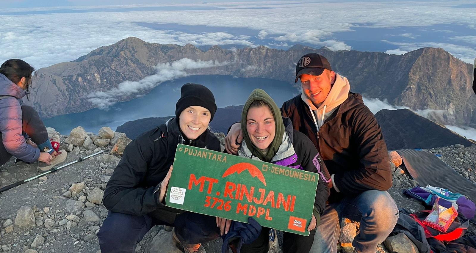 Hikers on the summit of Mount Rinjani
